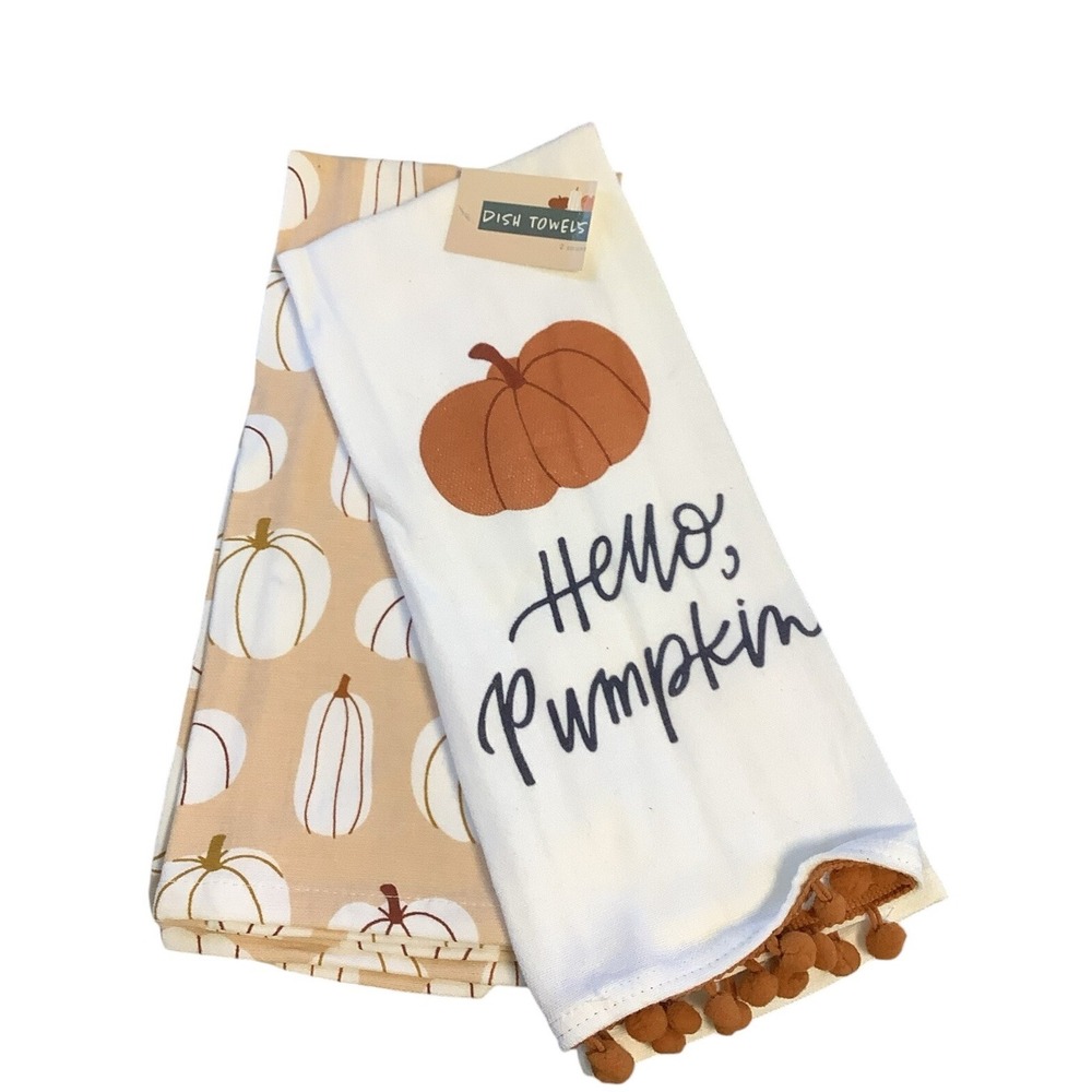Lot of 2 Kitchen Dish Towels Fall Autumn Pumpkin Always First NWT
